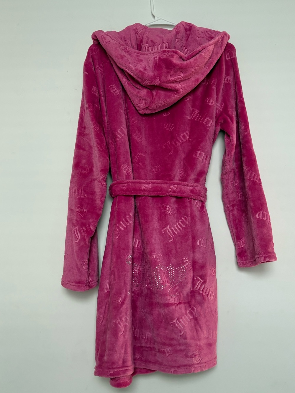 Juicy Couture Plush Hooded Belted Robe Hot Pink with Crown & “Juicy” Size S/M